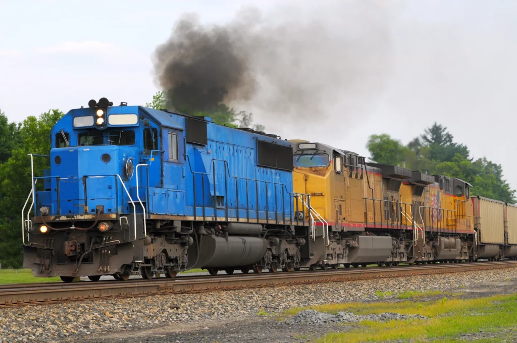 Blue and yellow train