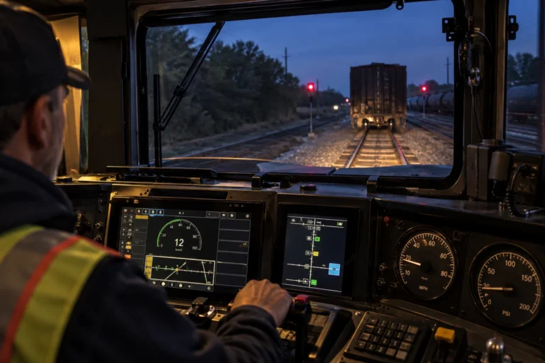 Twilight Freight Train Cab View